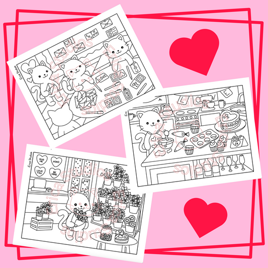 Digital Download ❤  Valentines Colouring Pages